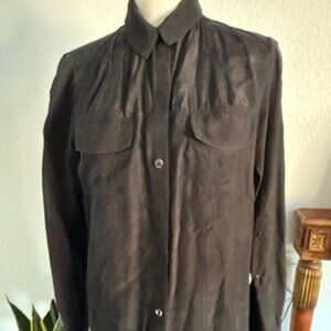 T Alexander Wang black silk long sleeve button down tunic size XS
